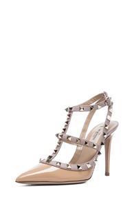 Valentino Rockstud Patent Slingbacks T.100 In Neutrals