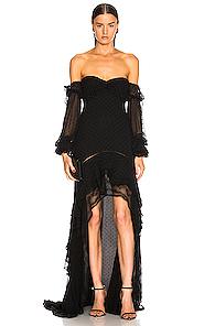 Jonathan Simkhai Embroidered Chiffon Off Shoulder Gown In Black