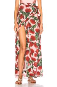 Adriana Degreas Fiore Pareo Skirt With Ruffles In Floral,green,pink,red