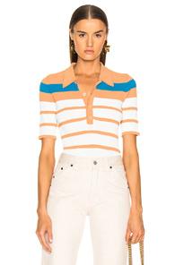 Sies Marjan Rory Collared Short Sleeve Knit Top In Orange,stripes