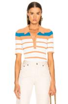 Sies Marjan Rory Collared Short Sleeve Knit Top In Orange,stripes