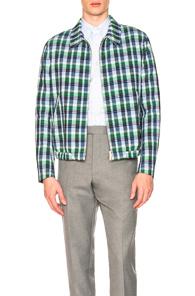 Thom Browne Double Welt Pocket Golf Jacket In Blue,checkered & Plaid,green