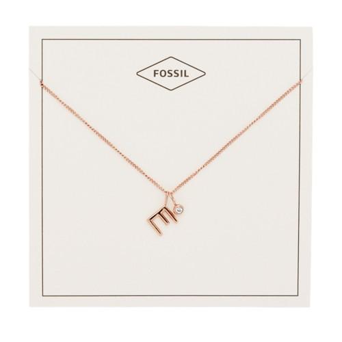 Fossil Letter E Rose Gold-tone Stainless Steel Necklace Jewelry - Jf03038791