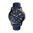 Fossil Grant Chronograph Navy Leather Watch   - Fs5061