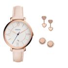 Fossil Jacqueline Three-hand Date Blush Leather Watch And Jewelry Box Set  Jewelry - Es4202set
