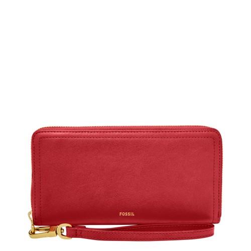 Fossil Logan Rfid Zip Around Clutch  Wallet Poppy Red- Sl7831621