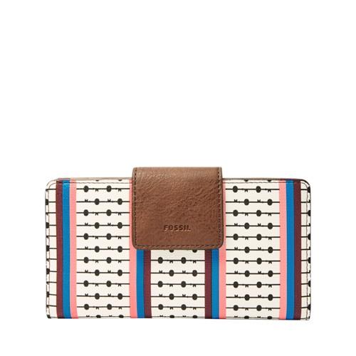 Fossil Emma Rfid Tab Clutch  Wallet Ecru Multi Stripe- Sl7200102
