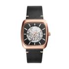 Fossil Rutherford Automatic Three-hand Black Leather Watch  Jewelry - Me3156