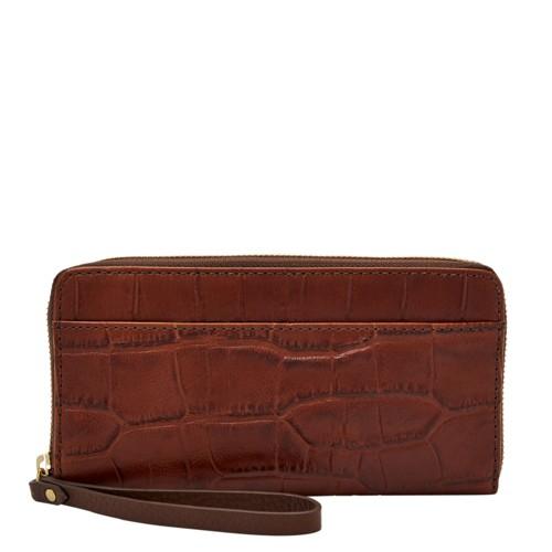 Fossil Jori Rfid Zip Clutch  Wallet Brown Croco- Swl1823204