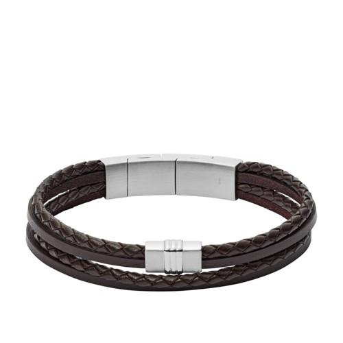 Fossil Brown Multi-strand Braided Leather Bracelet  Jewelry - Jf02934040