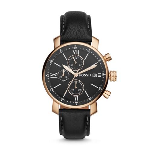 Fossil Rhett Chronograph Black Leather Watch  Jewelry - Bq1008