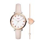 Fossil Jacqueline Three-hand Pastel Pink Leather Watch And Jewelry Box Set  Jewelry - Es4351set