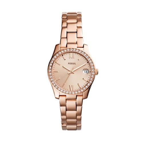 Fossil Scarlette Three-hand Date Rose Gold-tone Stainless Steel Watch  Jewelry - Es4318