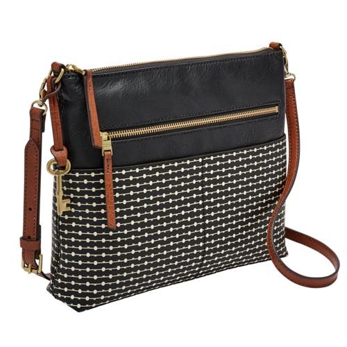 Fossil Fiona Large Crossbody  Handbag Black Stripe- Zb7271080