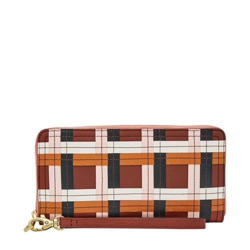 Fossil Logan Rfid Zip Around Clutch  Wallet Baked Clay- Sl7917805
