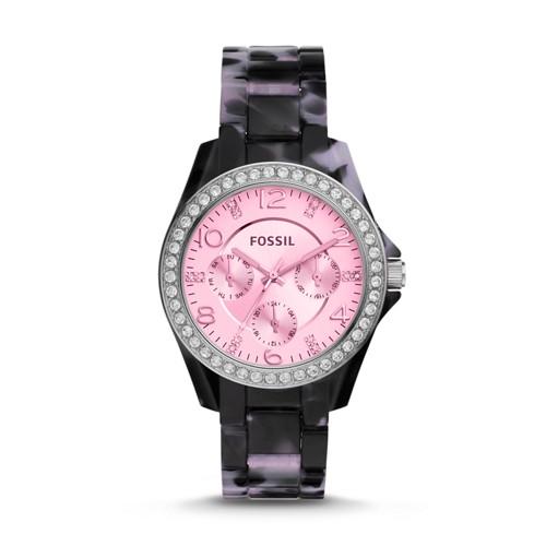 Fossil Riley Multifunction Black Tortoise Acetate Watch Es4014 White