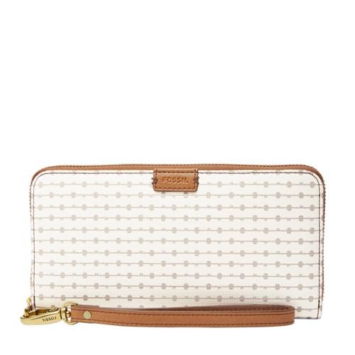 Fossil Emma Rfid Large Zip Clutch  Wallet Grey Stripe- Sl7199079