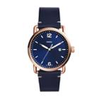 Fossil The Commuter Three-hand Date Blue Leather Watch  Jewelry - Fs5274