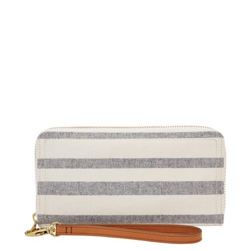 Fossil Logan Rfid Zip Around Clutch  Wallet Blue Stripe- Sl7902566