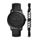 Fossil The Minimalist Two-hand Sub-second Black Leather Watch And Bracelet Box Set  Jewelry - Fs5500set