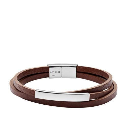 Fossil Plaque Brown Leather Wrist Wrap  Jewelry Silver- Jof00262040