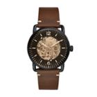 Fossil Commuter Automatic Brown Leather Watch  Jewelry - Me3158