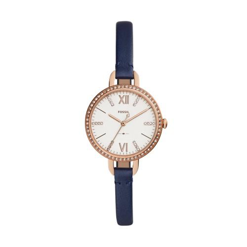 Fossil Annette Three-hand Navy Leather Watch  Jewelry - Es4403