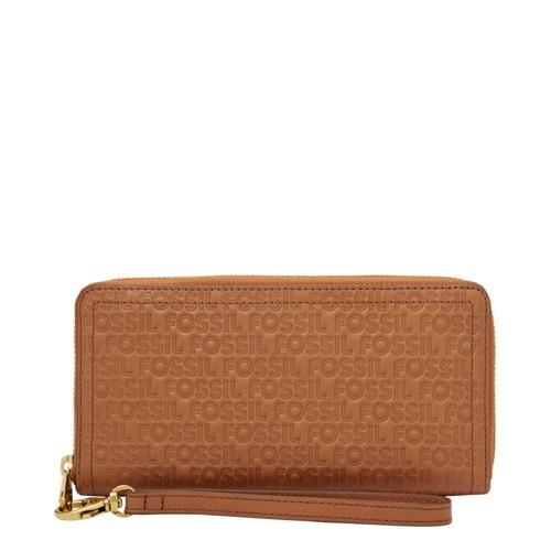 Fossil Logan Rfid Zip Around Clutch  Wallet Tan- Sl7899231
