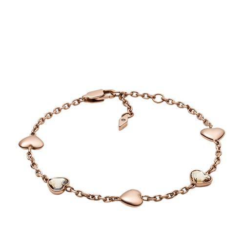 Fossil Multi-faceted Heart Rose Gold-tone Stainless Steel Bracelet  Jewelry - Jof00459791