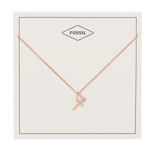 Fossil Letter T Rose Gold-tone Stainless Steel Necklace Jewelry - Jf03045791