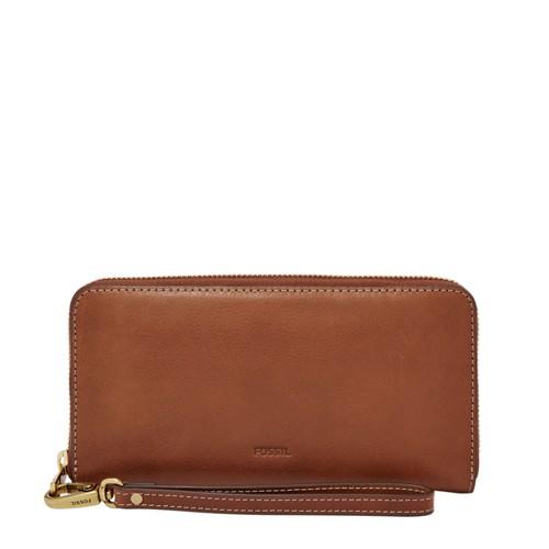 Fossil Emma Rfid Large Zip Clutch  Wallet Brown- Sl7153200