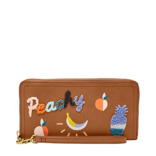Fossil Logan Rfid Zip Around Clutch  Wallet Tan- Sl7859231
