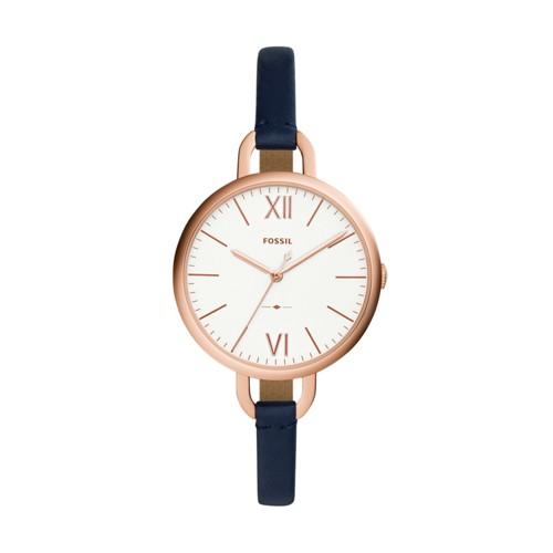 Fossil Annette Three-hand Navy Leather Watch  Jewelry - Es4355