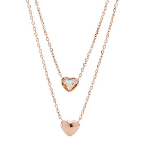 Fossil Convertible Double Heart Rose Gold-tone Stainless Steel Necklace  Jewelry - Jof00465791