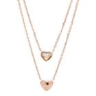 Fossil Convertible Double Heart Rose Gold-tone Stainless Steel Necklace  Jewelry - Jof00465791
