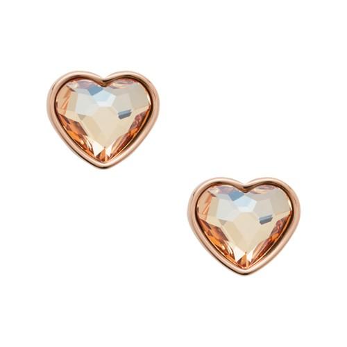 Fossil Multi-faceted Heart Rose Gold-tone Stainless Steel Earrings  Jewelry - Jof00455791