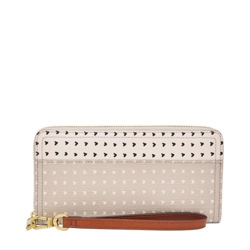 Fossil Logan Rfid Zip Around Clutch  Wallet Hearts- Sl7828745
