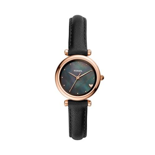 Fossil Carlie Mini Three-hand Black Leather Watch  Jewelry - Es4504