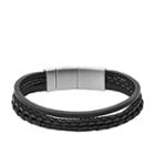 Fossil Black Multi-strand Braided Leather Bracelet  Jewelry - Jf02935001