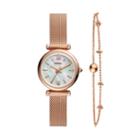 Fossil Carlie Mini Three-hand Rose Gold-tone Stainless Steel Watch And Bracelet Box Set  Jewelry - Es4443set