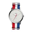 Fossil The Minimalist Three Hand Navy White And Red Polyester Watch  Jewelry - Fs5444