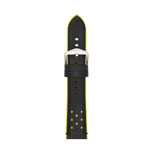 Fossil 22mm Black Leather And Yellow Silicone Strap   - S221420
