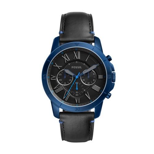 Fossil Grant Sport Chronograph Black Leather Watch  Jewelry - Fs5342