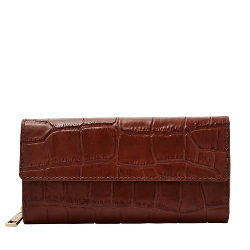Fossil Jori Rfid Flap Clutch  Wallet Brown Croco- Swl1824204