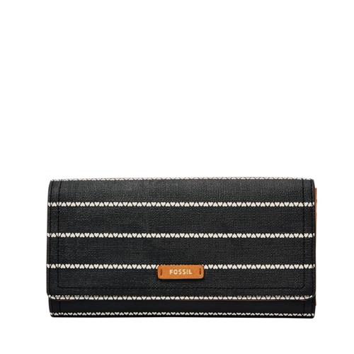 Fossil Logan Rfid Flap Clutch  Wallet Black/white- Sl7832005