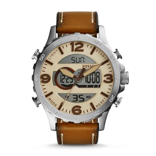 Fossil Nate Analog-digital Brown Leather Watch  Jewelry - Jr1506