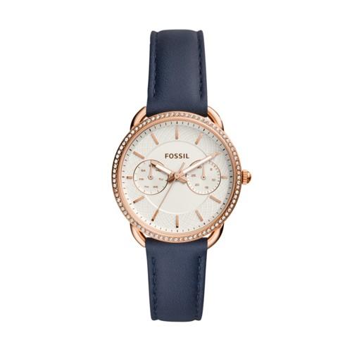 Fossil Tailor Multifunction Navy Leather Watch  Jewelry - Es4394