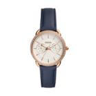 Fossil Tailor Multifunction Navy Leather Watch  Jewelry - Es4394