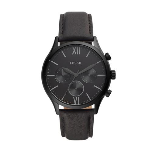 Fossil Fenmore Midsize Multifunction Black Leather Watch  Jewelry - Bq2364
