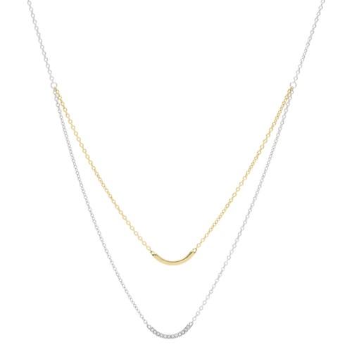 Fossil Double Arched Bar Two-tone Steel Necklace  Jewelry - Jf02917998